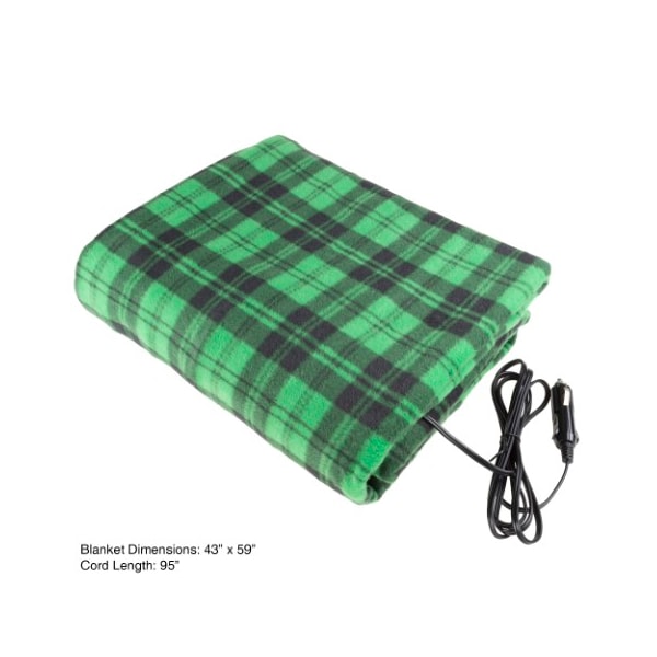 Fleming Supply Heated Car Blanket, 12V Electric Fleece Travel Throw For Cars, Trucks (Green/Black)